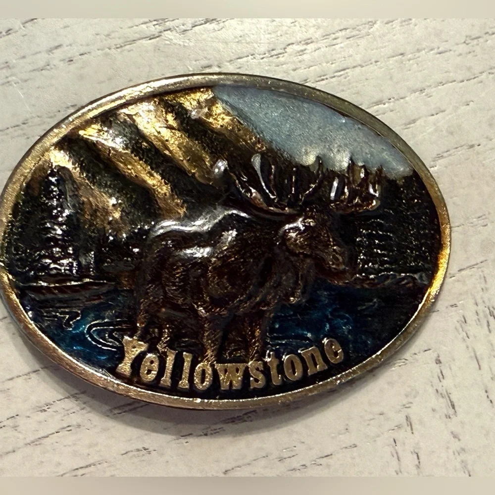 Vintage Yellowstone National Park Moose Brass Belt Buckle